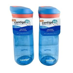 NEW Contigo Micah Kids Water Bottle 20oz Set of 2 Blue Poppy Leakproof